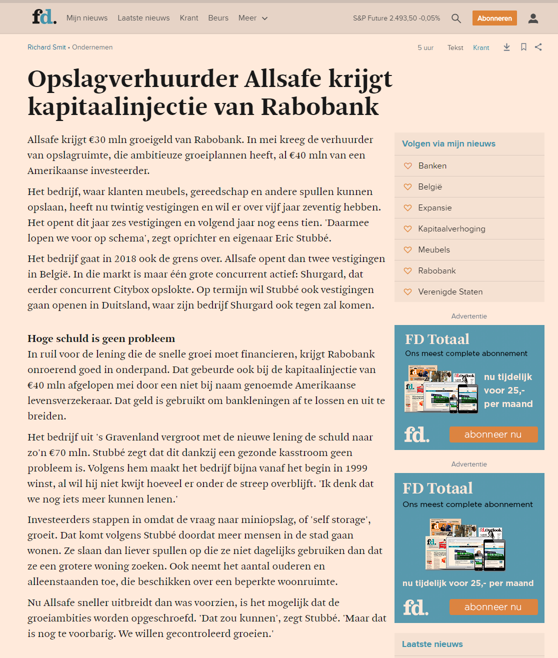 ALLSAFE krijgt kapitaalinjectie Rabobank
